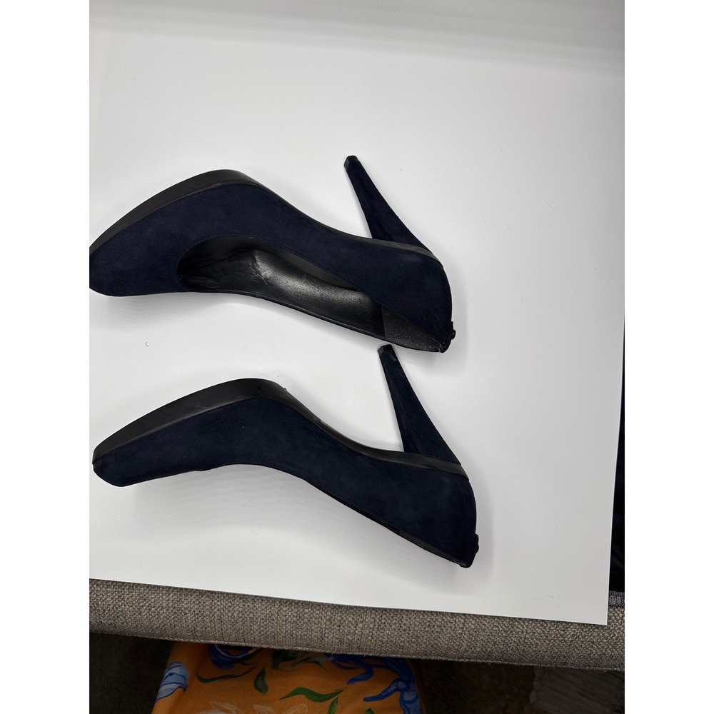 Stuart Weitzman Navy Blue Suede Platform Pumps Round Toe Stiletto Heels - Picture 6 of 8